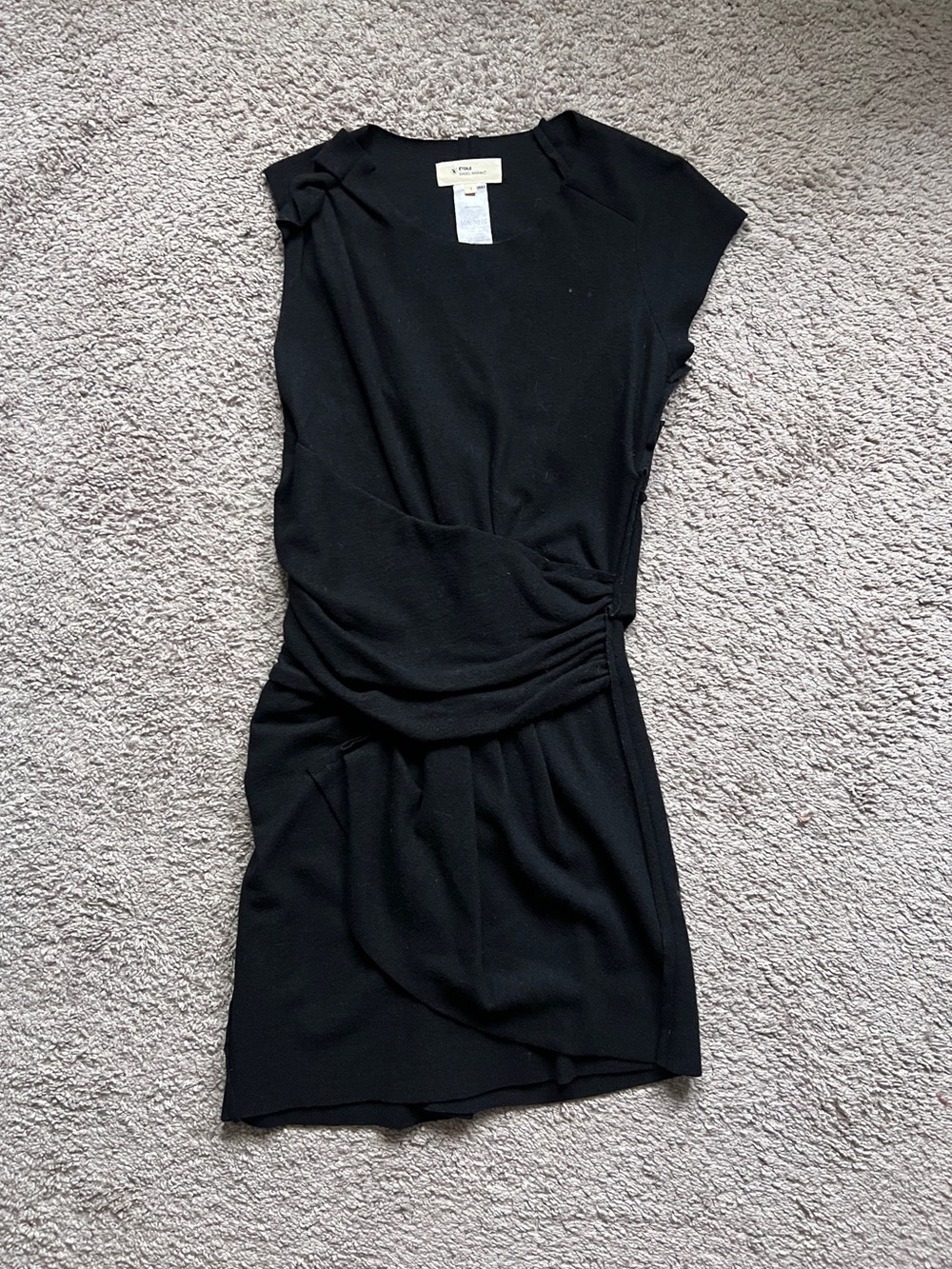 $450 Etoile Isabel Marant Black Wool Gathered Ruched Mini Dress size 2